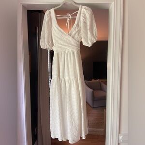 Lulu's Cream Wrap Puff Sleeve Dress